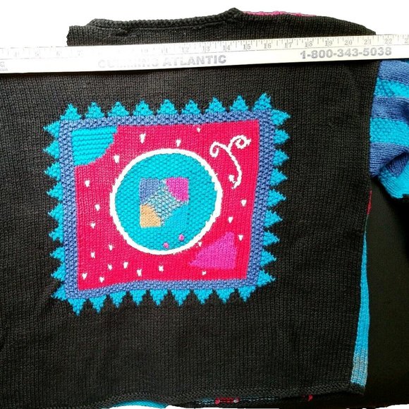 Vintage Segrets Sun Prints Hand Knitted Tribal Button Cardigan Sweater Medium - Picture 3 of 8